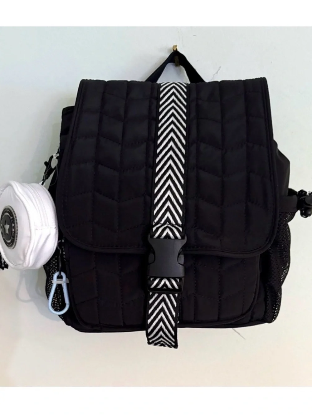 NEW! Black Backpack with White Chevron Strap & Zip Wallet